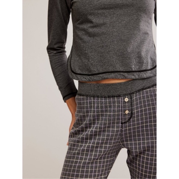 FREE PEOPLE Chill Evening Pajama Set Charcoal Combo Retail NWT - Picture 7 of 9